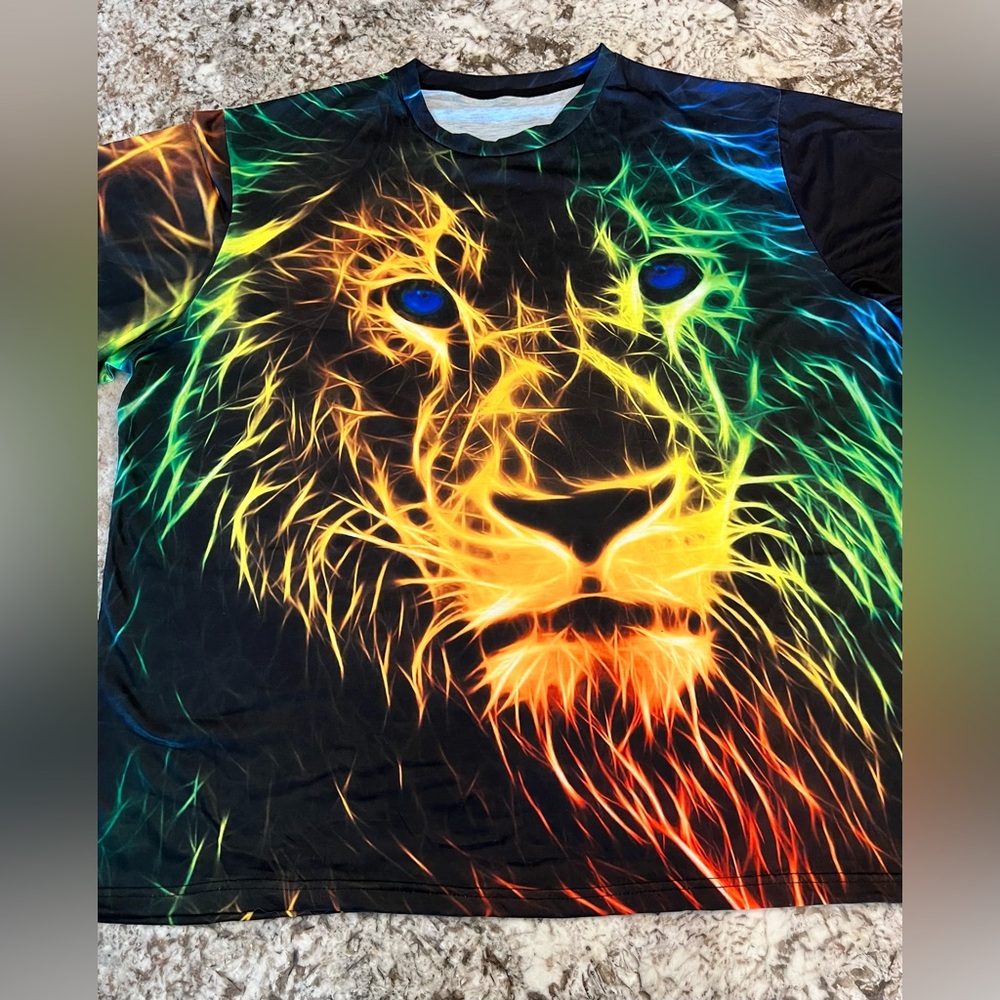 4XL Mens Colorful Lion American Sweatshirt  All Over Print Plus Short Sleeve